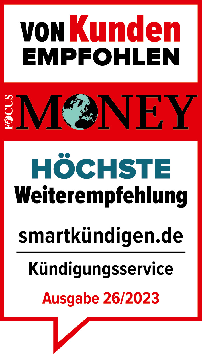 Focus Money Auszeichnung "Höchste Weiterempfehlung" für Smartkündigen.de