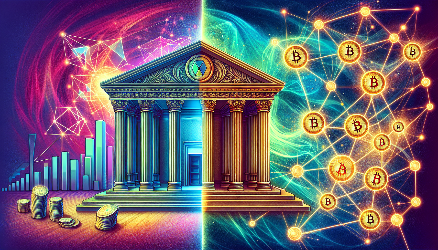 An illustration depicting the concept of centralized vs decentralized exchanges in the crypto market.