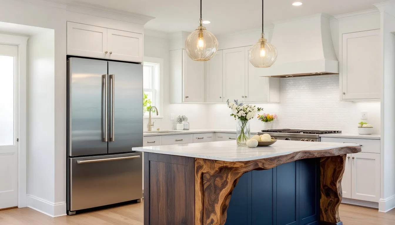 An aesthetically pleasing kitchen design with modern appliances and decor.