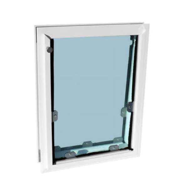 Fully closed view of the Security Boss MaxSeal In-Glass Dog Door, displaying its transparent design and secure sealing around the edges. What are the best types dog doors for maximum security