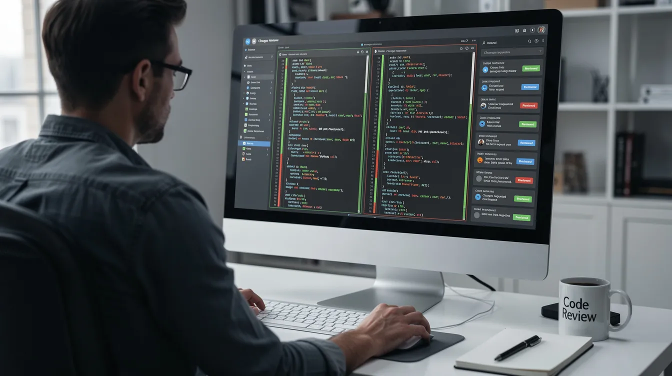 A developer is reviewing multiple code change proposals on a desktop application, utilizing side-by-side diff views to compare the codebase efficiently. This workflow allows for focused analysis of each proposal, supporting the automation of tasks and improving collaboration within the project.