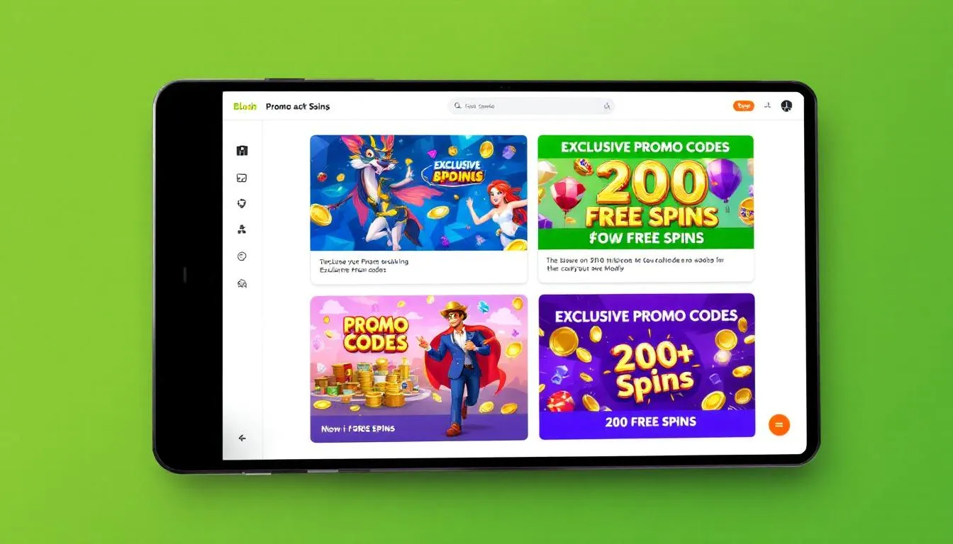 A collection of exclusive promo codes for 200 free spins, displayed on a digital screen.