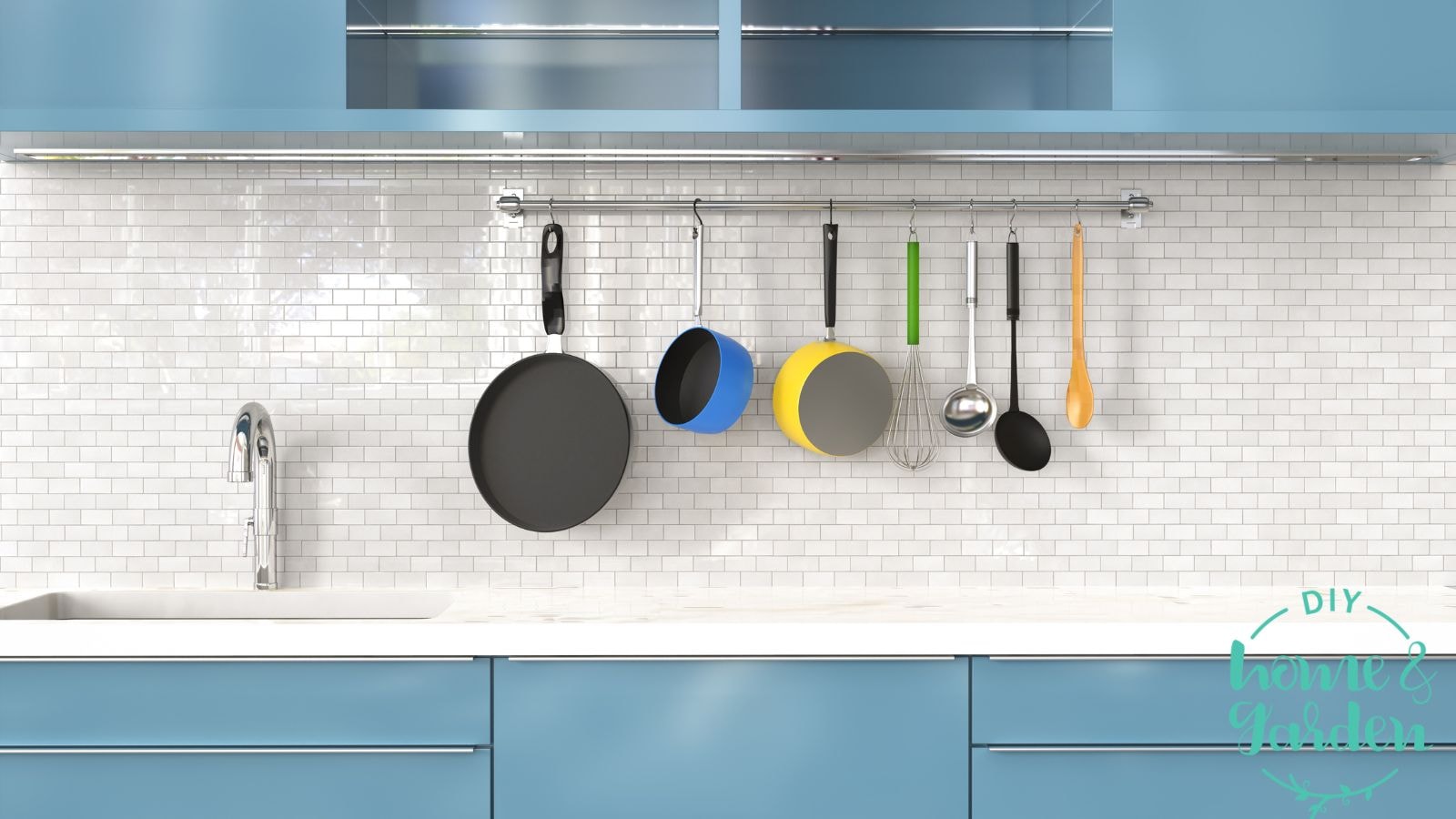 small kitchen organizing: hanging pots and pans