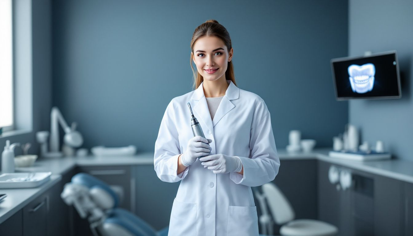 A dental hygienist performing professional teeth cleaning.