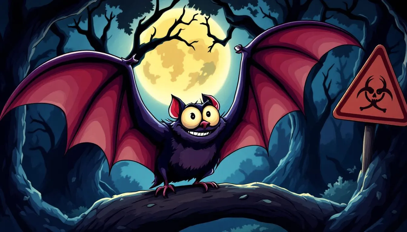 A visual representation of health risks associated with bats, including a bat and warning symbols.