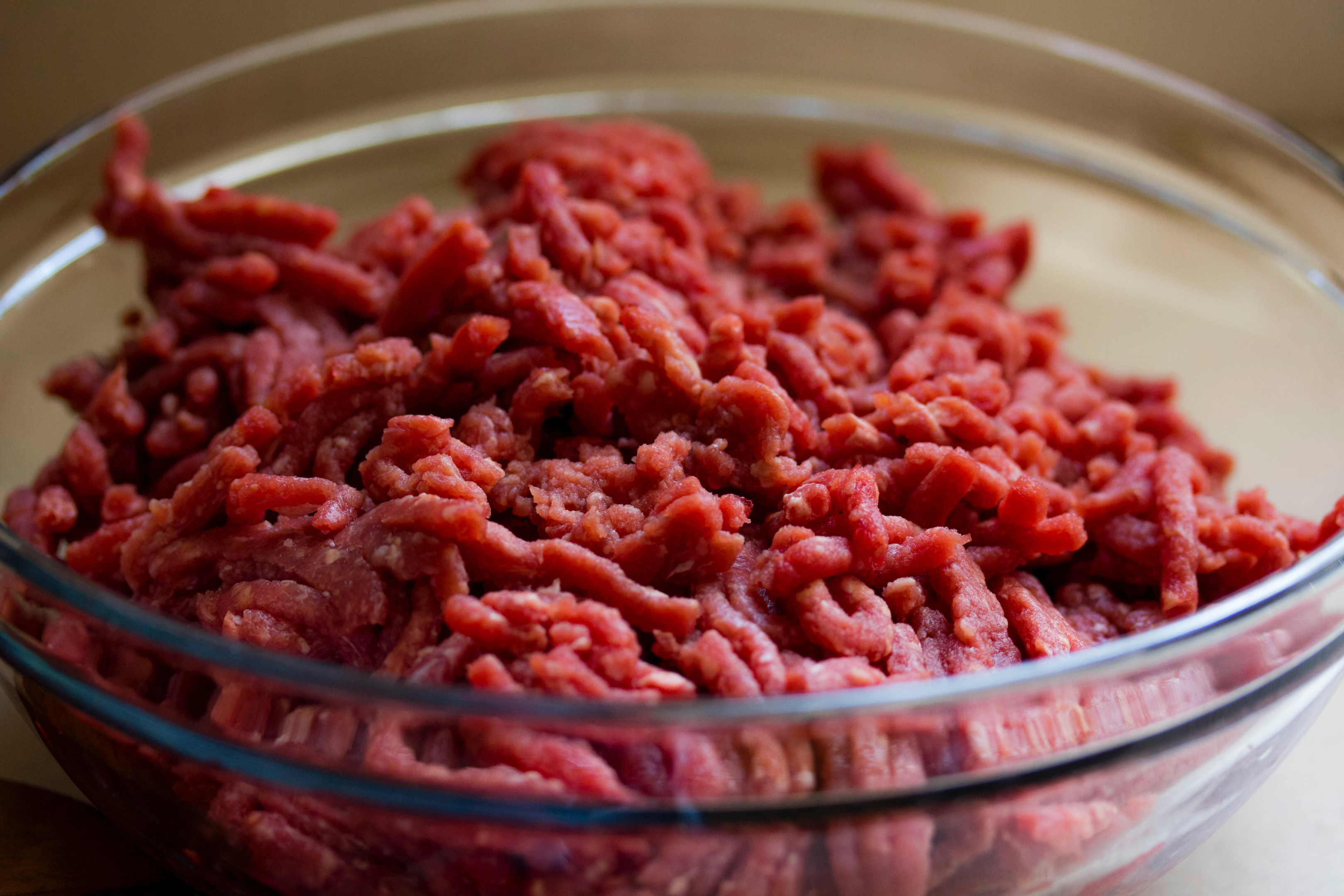 Ground meat on a bowl
