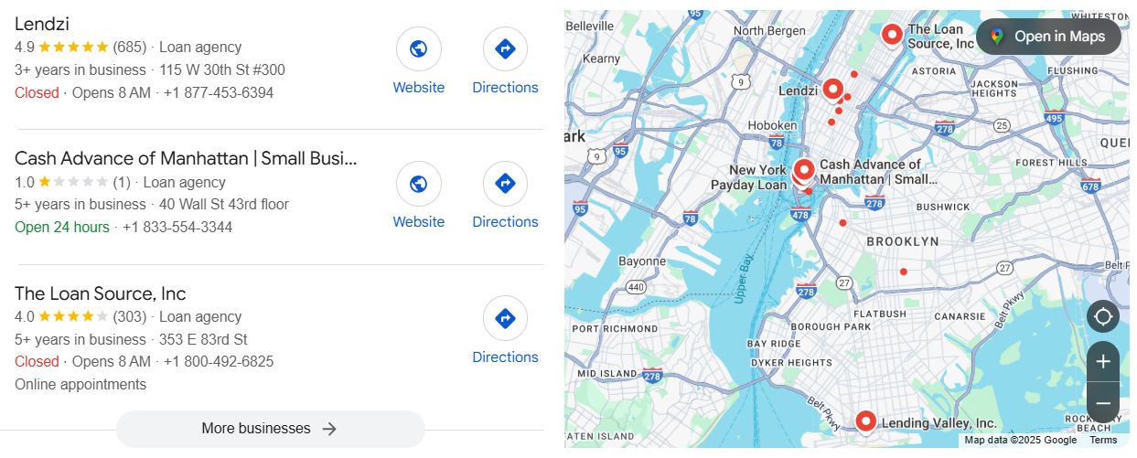 Local SEO for payday lenders example. 