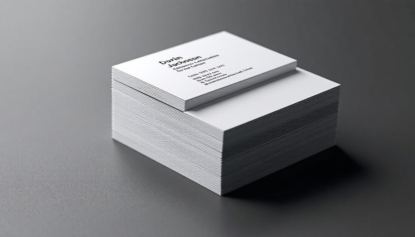 An image of affordable business cards stacked together, highlighting their quality.