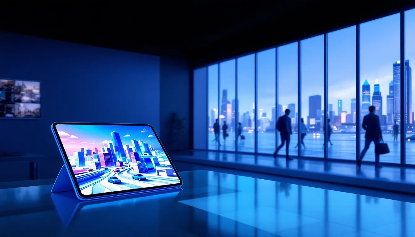 Ein iPad, das in einem modernen Büro verwendet wird, um Flexibilität und Mobilität zu demonstrieren.