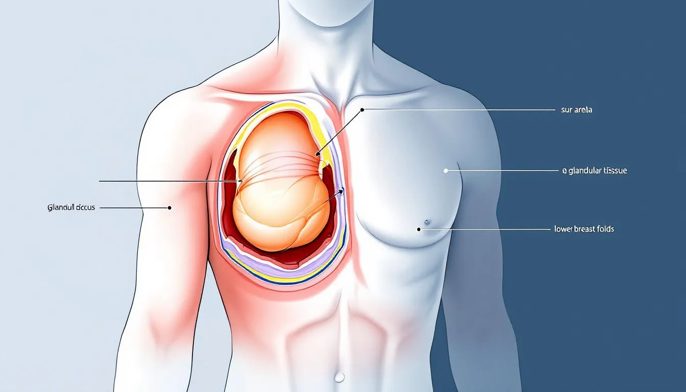 Un'illustrazione di una procedura chirurgica per la riduzione del seno maschile.