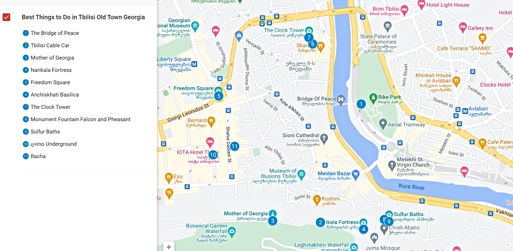 Map of Old Town Tbilisi attractions