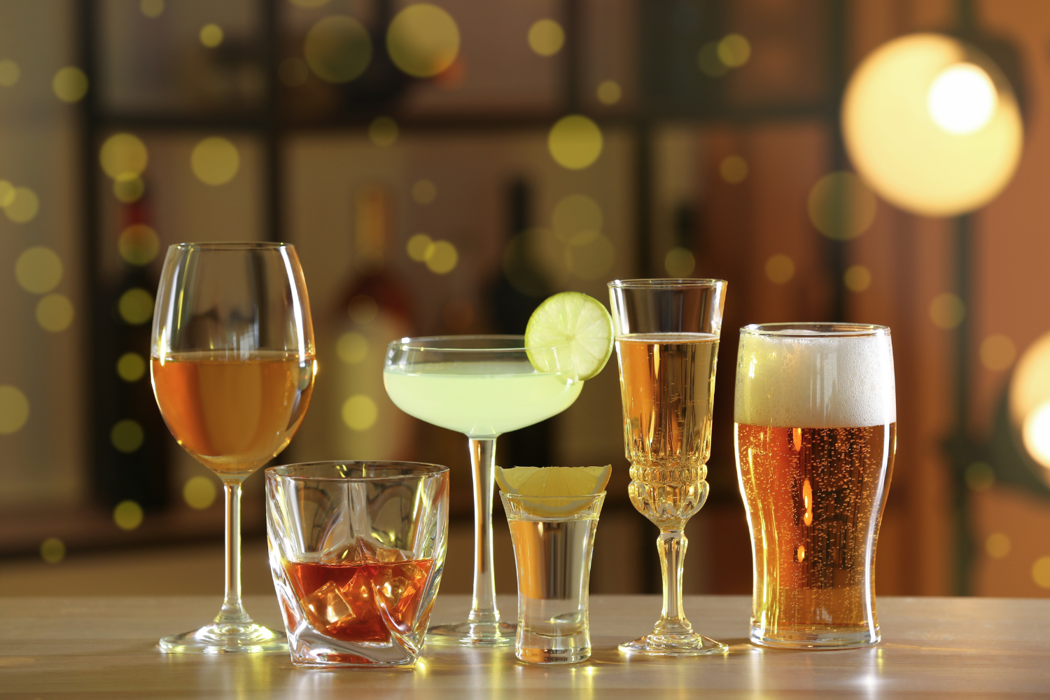 Table with different alcoholic drinks.