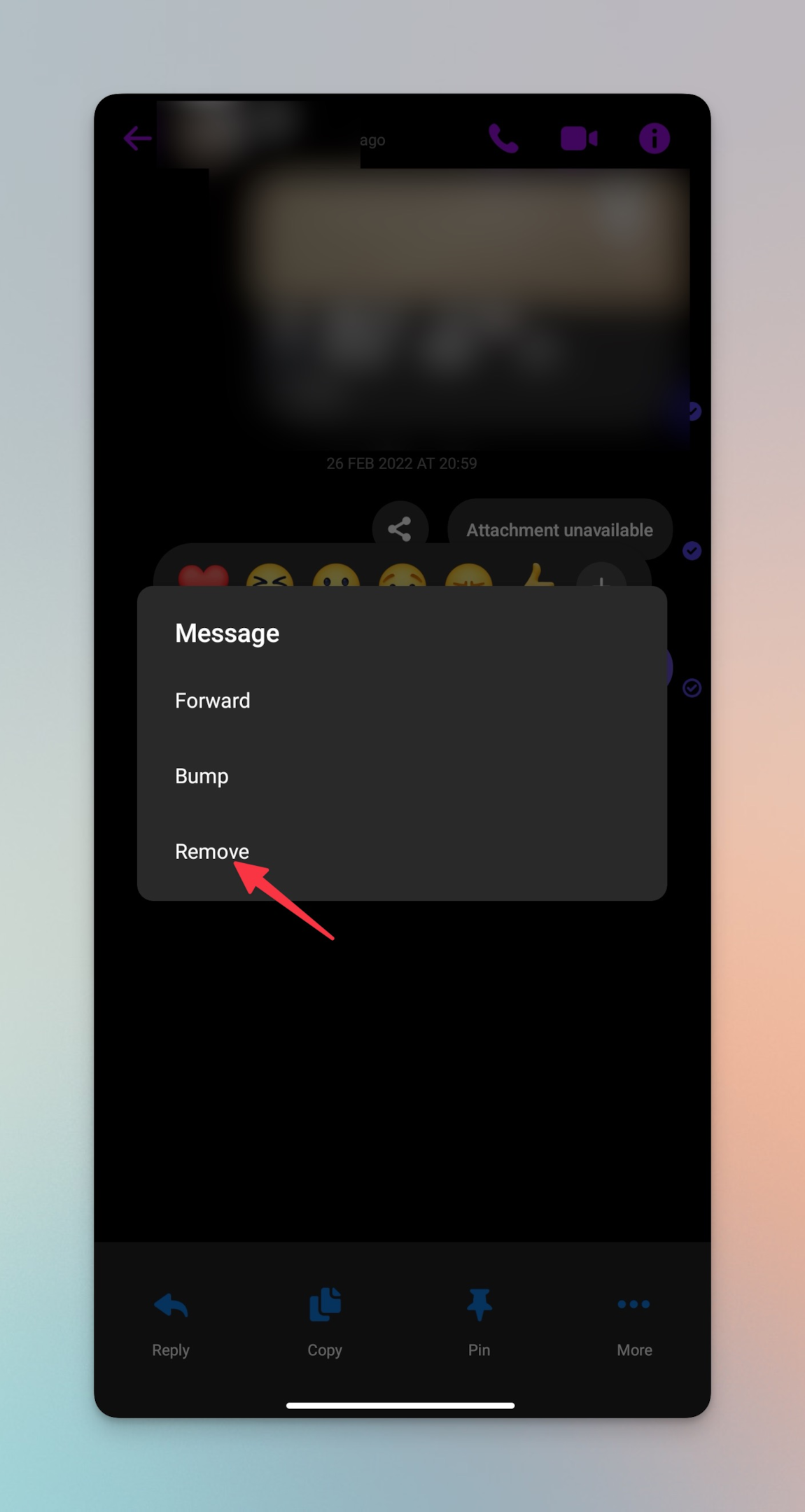 Remote.tools pointing "Remove" in messnger to remove a message from the conversation