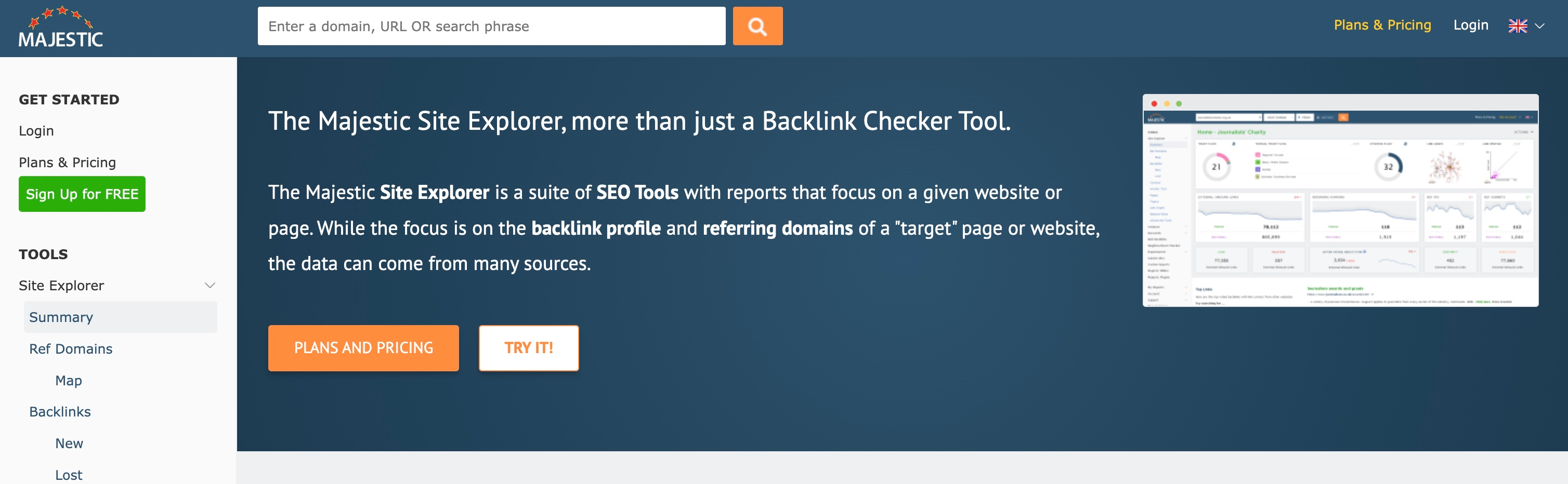 majestic seo domain authority / website authority checker tool