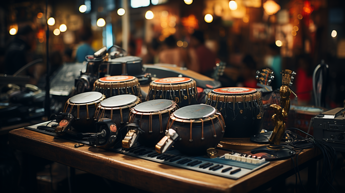 percussion instruments in a music store