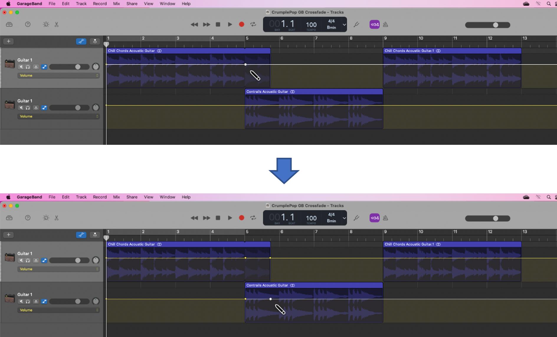 Create volume points across fading out and fading in regions