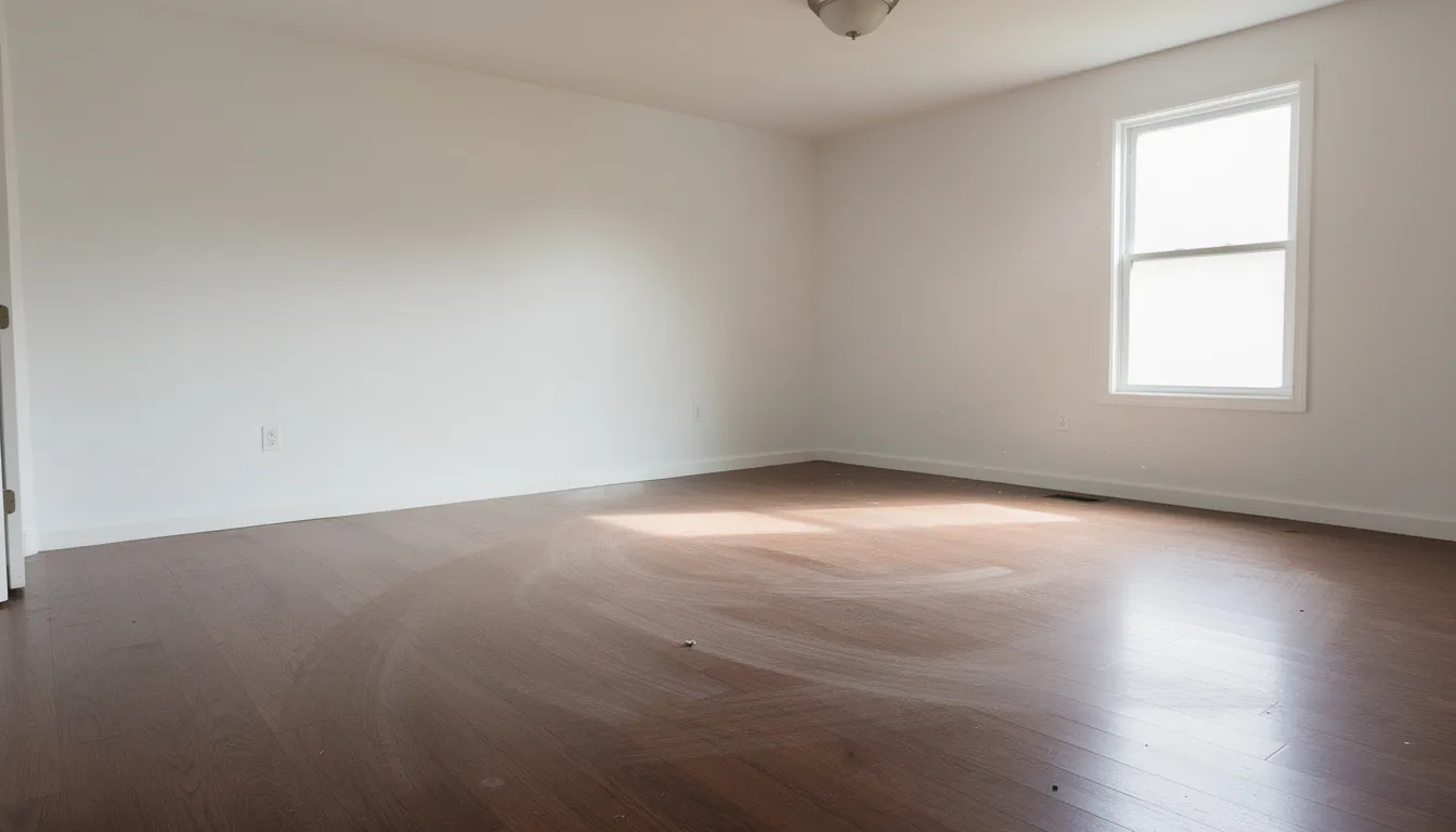 The image depicts an empty, clean room following an estate cleanout, featuring swept floors that reflect natural light pouring in from the windows. This tidy space showcases the efficiency of professional estate cleanout services, leaving behind a clutter-free environment ready for new possibilities.