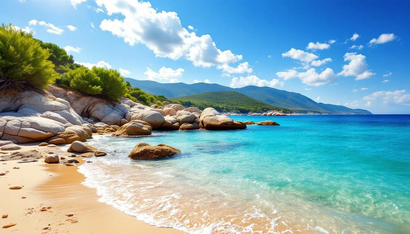 Plaża Tsambika z krystalicznie czystą wodą i złotym piaskiem.