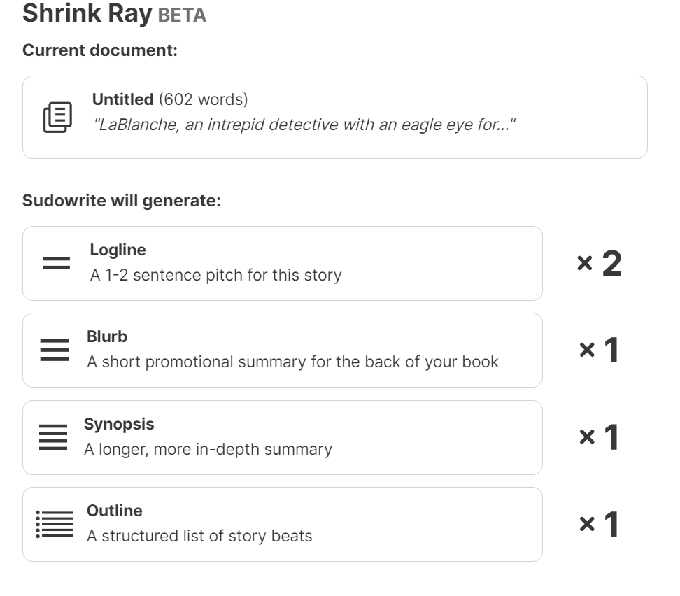 Sudowrite's Shrink Ray Tool