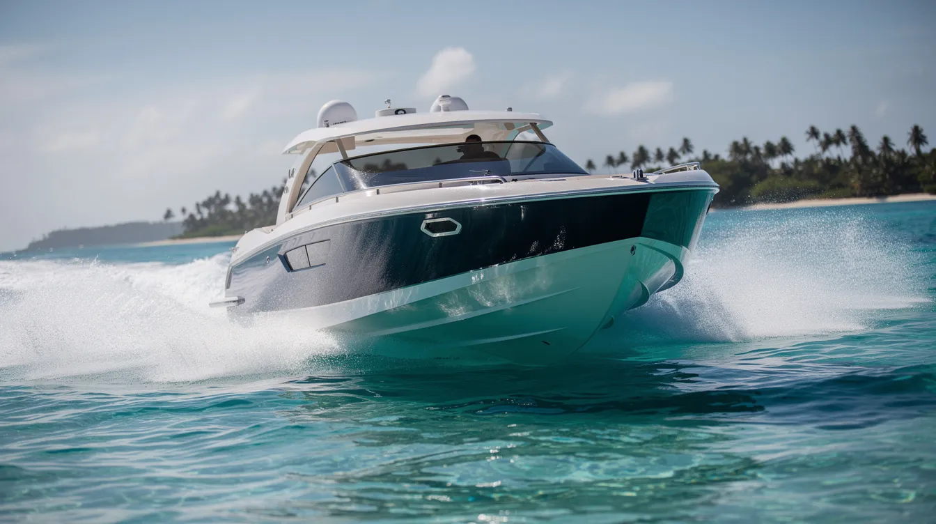 Uma lancha veloz navega pelas águas do Rio de Janeiro, em direção a uma das belas ilhas da região, oferecendo um serviço de traslado para passageiros em busca de aventura e paisagens deslumbrantes. O movimento da embarcação destaca a experiência de viagem e os pontos turísticos que cercam a área.