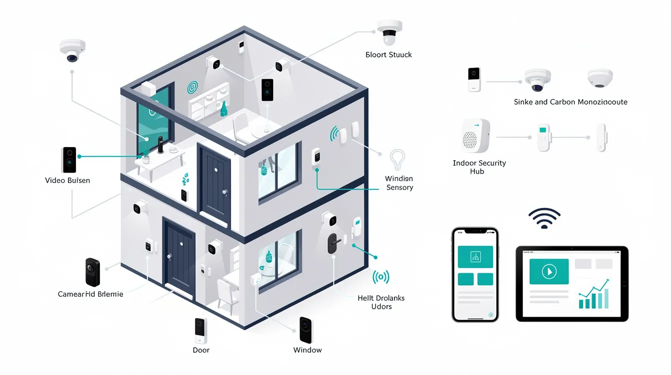 An advanced home security system setup with smart devices and monitoring options for improved safety.