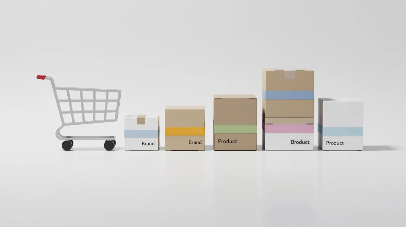Ein Einkaufswagen-Icon steht neben verschiedenen Produktboxen auf einer sauberen Schreibtischoberfläche, was auf die Möglichkeit hinweist, im Online-Marketing oder Affiliate-Marketing Geld zu verdienen. Die Anordnung der Produkte suggeriert eine einfache Navigation für Kunden, die an Affiliate-Programmen interessiert sind.