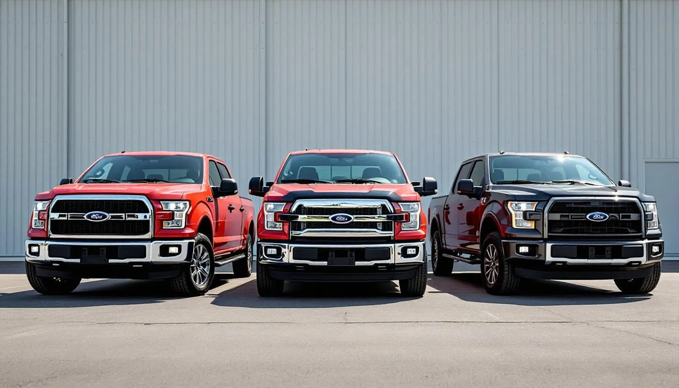 The image shows a comparison of three pickup trucks parked side by side, each featuring different truck bed sizes: a short bed, a standard bed, and a long bed. This visual representation highlights the varying bed lengths, which can affect cargo capacity and towing capabilities for drivers considering the right bed size for their needs.