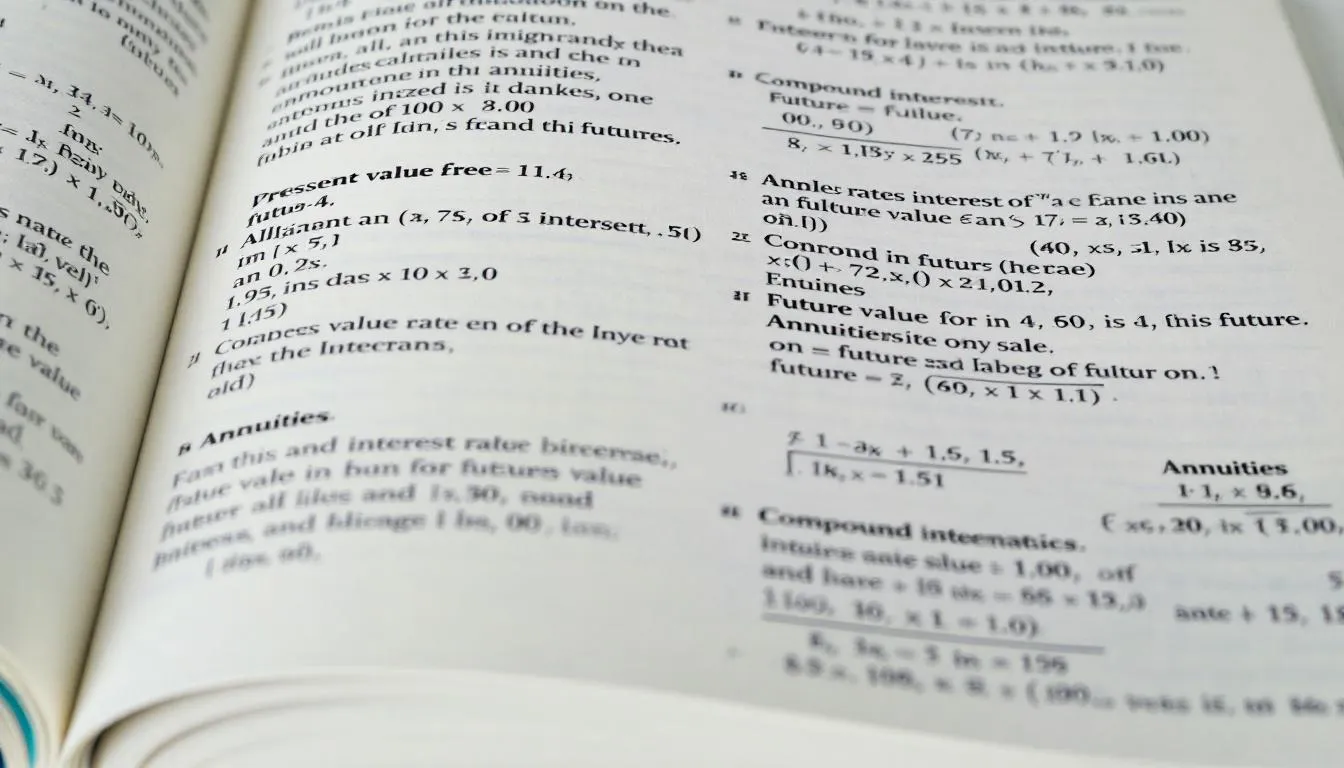 En la imagen se observa a un niño sentado en una mesa con un libro de matemáticas financieras abierto, donde se discuten conceptos como paradojas y problemas relacionados con la probabilidad. A su alrededor hay objetos que simbolizan la vida cotidiana, como un vaso y un barco, reflejando la conexión entre las matemáticas y la realidad.