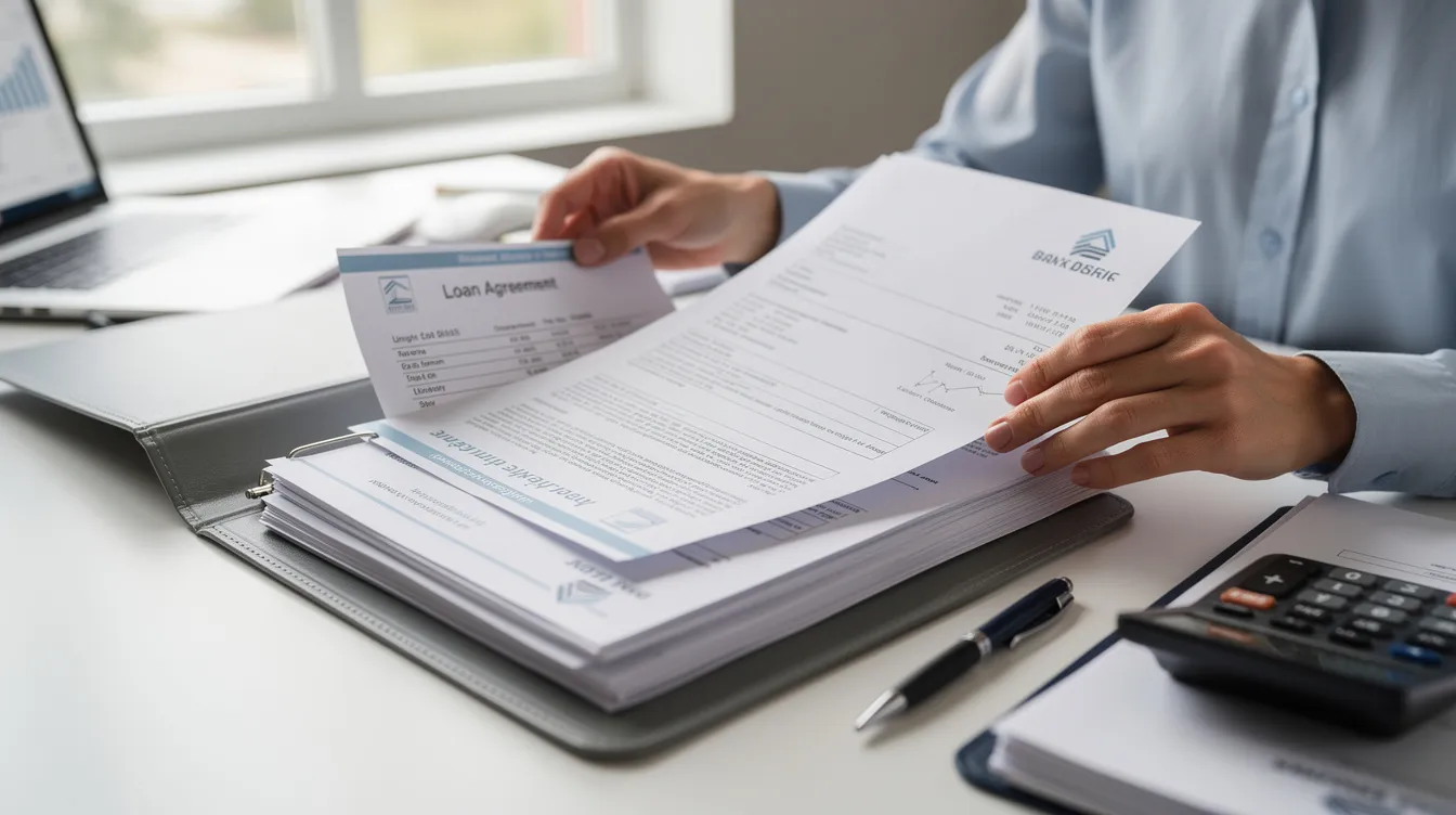 ece5a0ac 1926 4b1b bbac 8a8504e0e076 The image depicts a person diligently organizing bank documents and loan papers into a folder, emphasizing the importance of maintaining a satisfactory credit track record for securing financial assistance from lending institutions. This careful filing process is crucial for individuals looking to apply for a Mudra loan or manage previous loans effectively.
