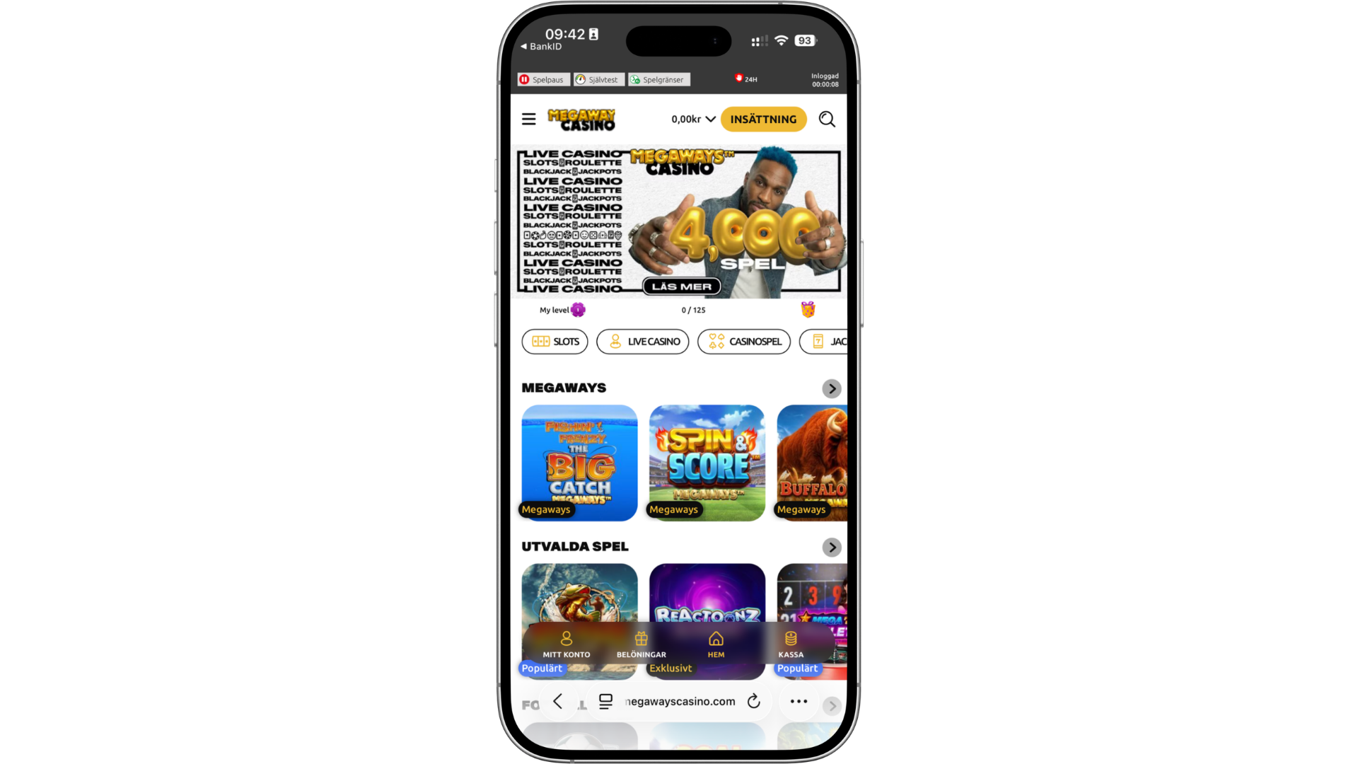Megaways Casino i mobilen med responsiv design och spelutbud för smartphones.