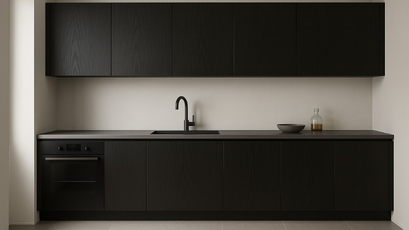 Ebony black wood vinyl making kitchen look elegant