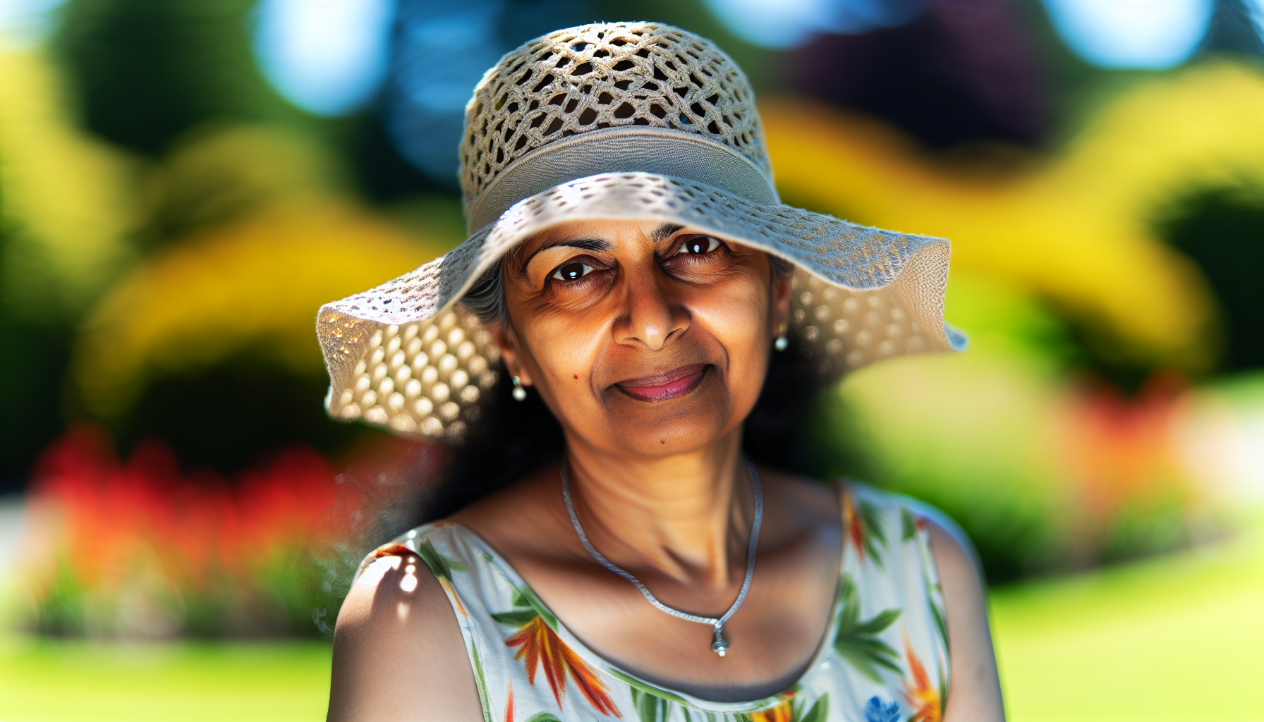 A woman wearing a lightweight and breathable sun hat