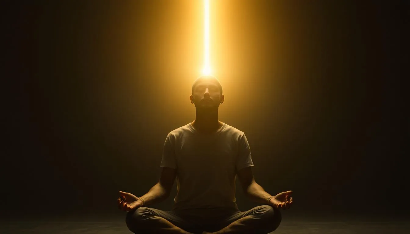 Obraz przedstawia wizualizację skupionego umysłu, ukazując promień światła, który symbolizuje koncentrację i stan głębokiego relaksu. Taki obraz może być pomocny w radzeniu sobie z trudnościami, stresem oraz w rozwiązywaniu problemów, zwłaszcza dla osób z ADHD.