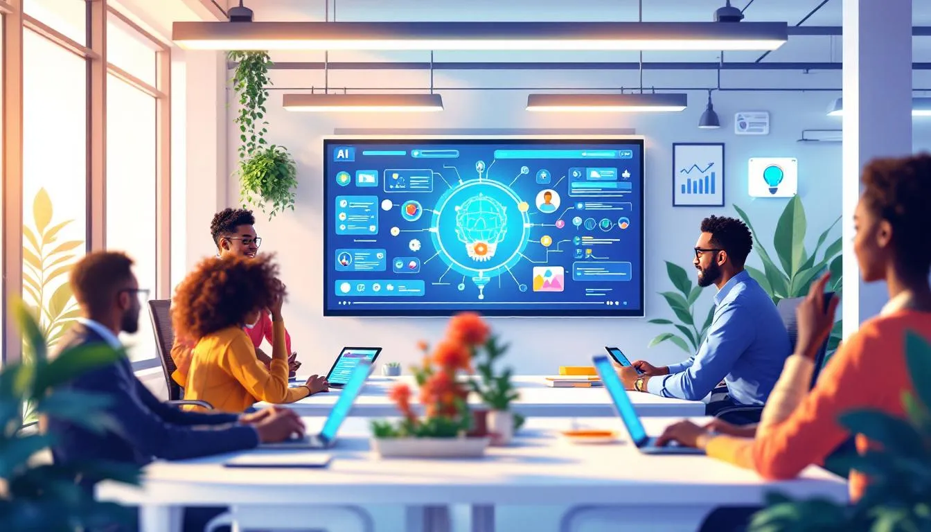 Employees engaged in AI literacy training, showcasing the importance of understanding AI in the workplace.