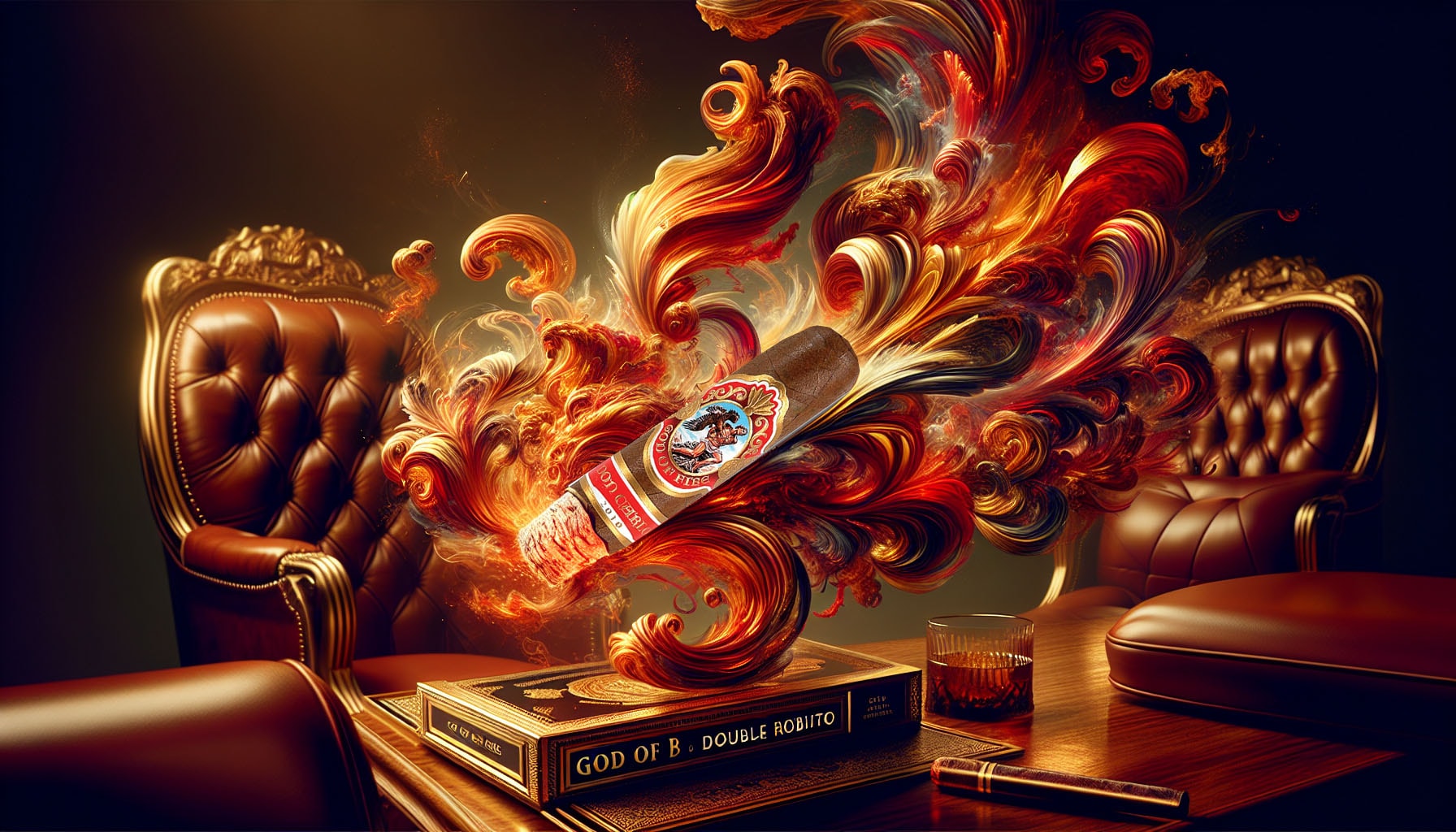 An illustration of the God of Fire Serie B Double Robusto cigar, showcasing its full-bodied flavor.