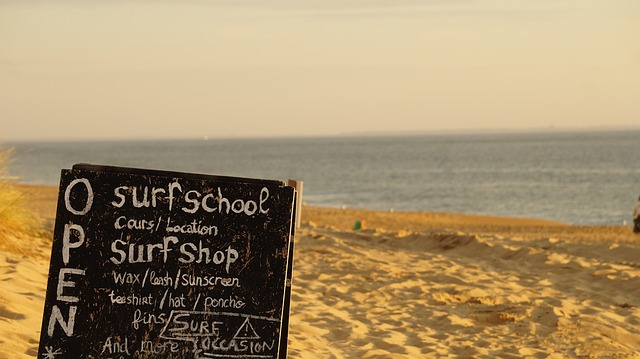 beach, board, surf school - ready to teach you to learn to surf