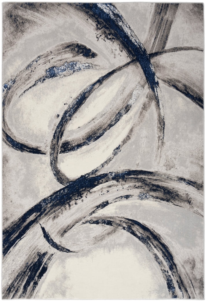 Inspire Me! Home Décor Brushstrokes BSK02 Grey Navy Contemporary Machinemade Rug