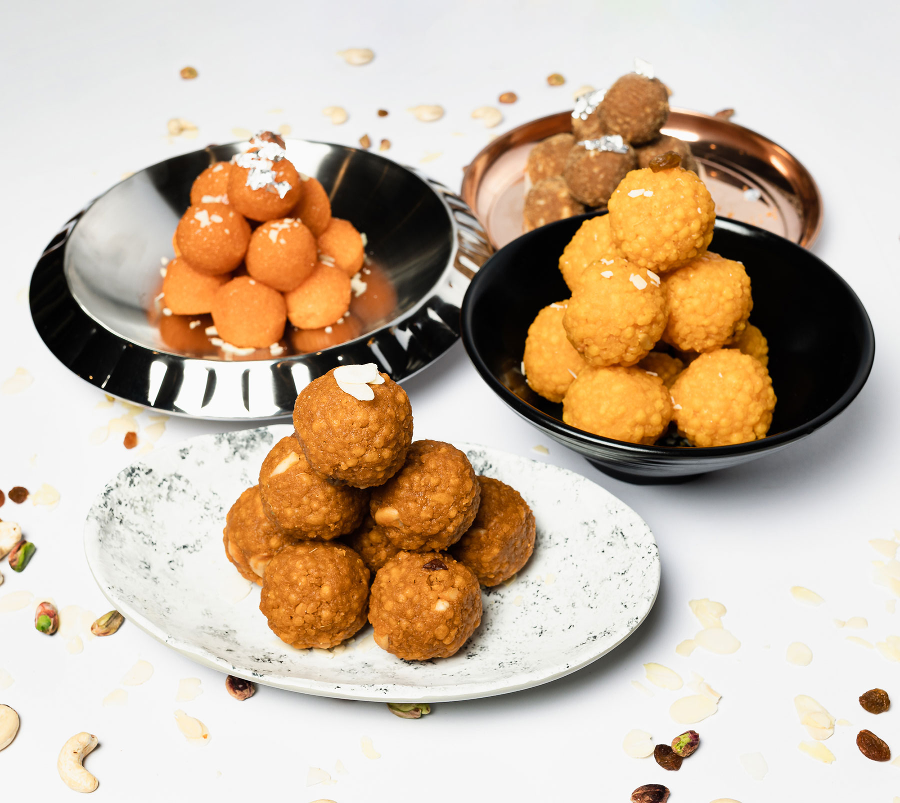 A selection of colorful ladoos, a popular North Indian sweet