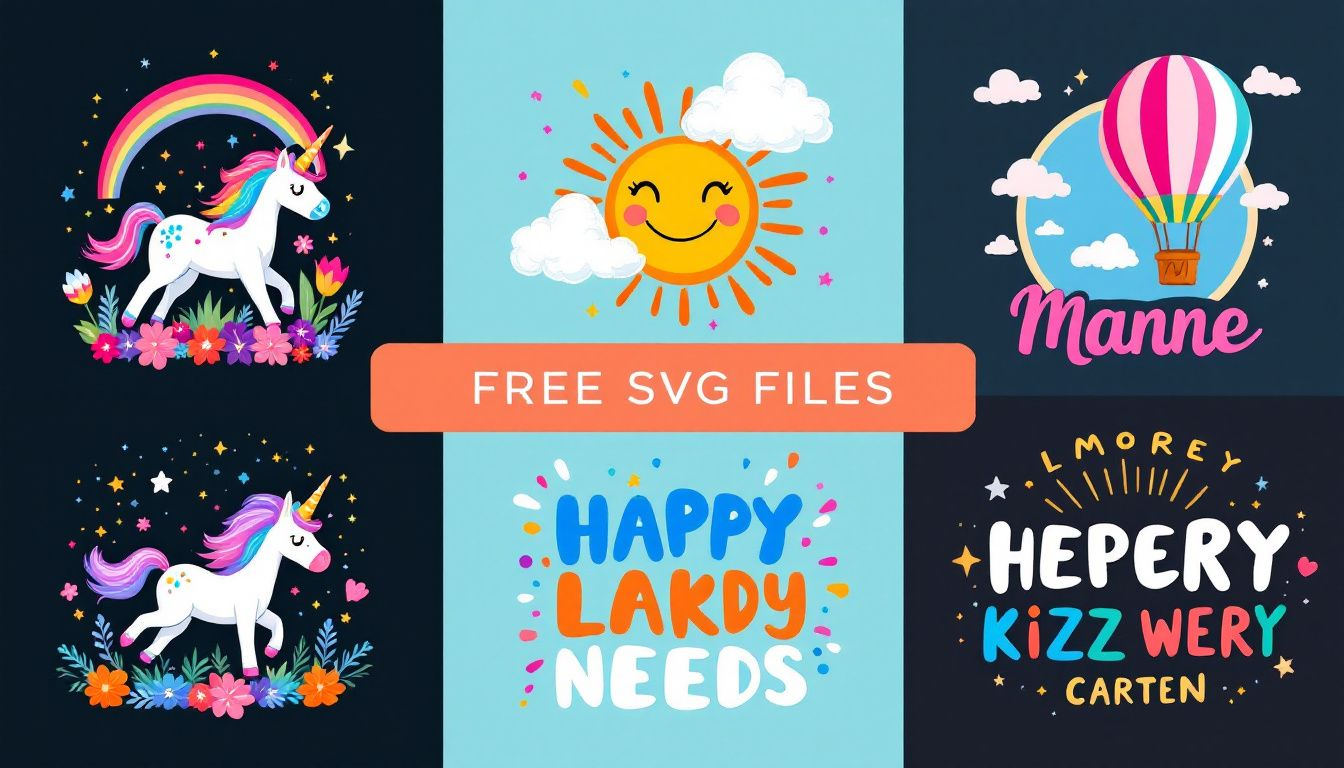 A collection of free SVG files available for download, showcasing various designs.