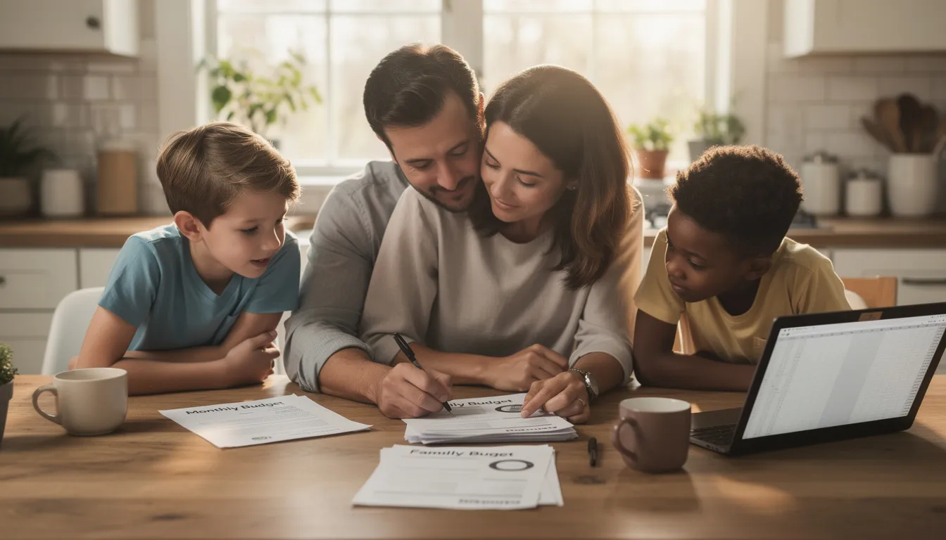 A family is gathered around a kitchen table, reviewing various documents together, likely discussing important matters related to social security disability benefits. The scene reflects a collaborative effort to understand and navigate the complexities of social security disability claims.
