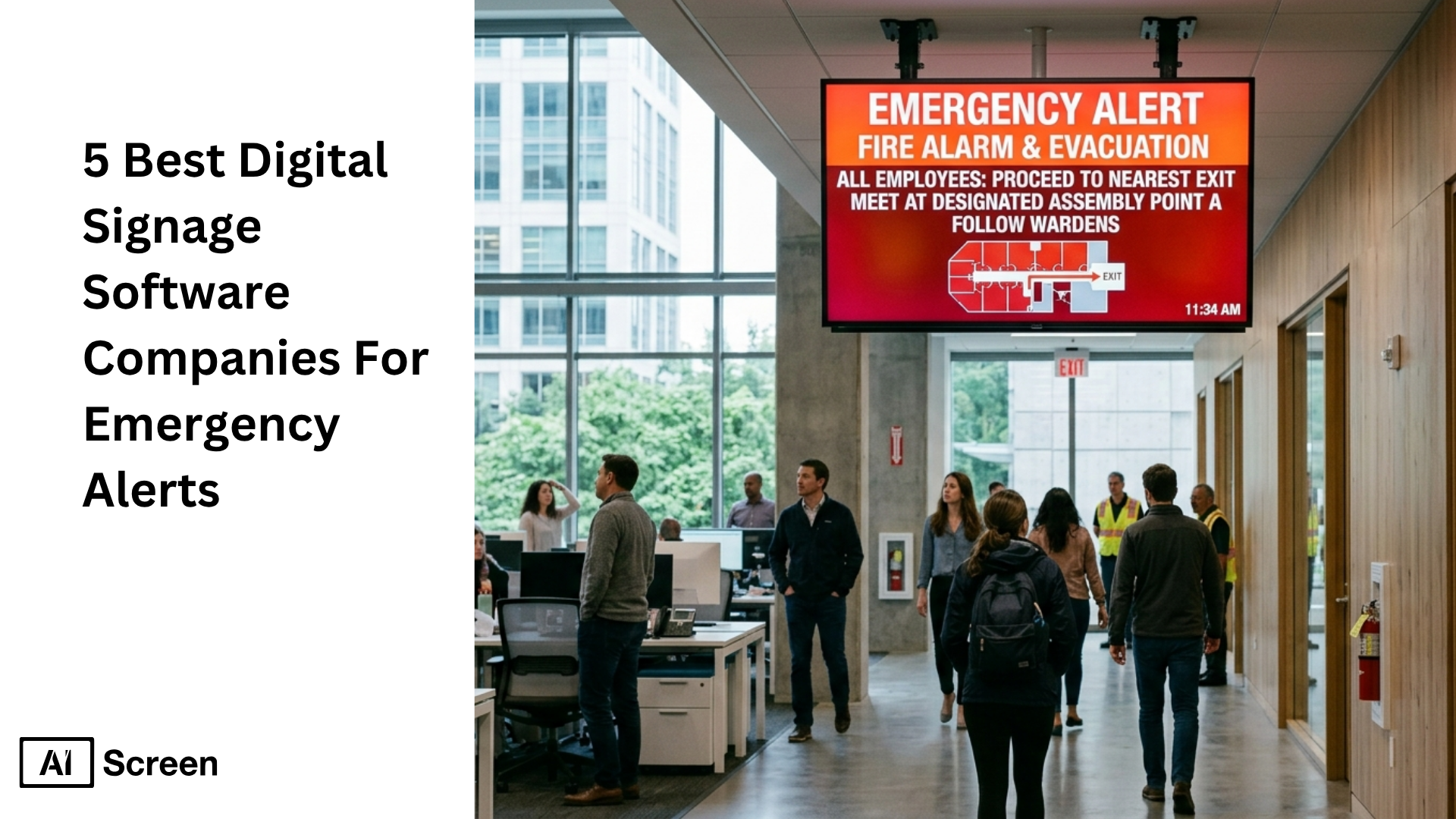 5 Best Digital Signage Software Companies For Emergency Alerts 1 workplace digital signage showing visual alerts and emergency messages