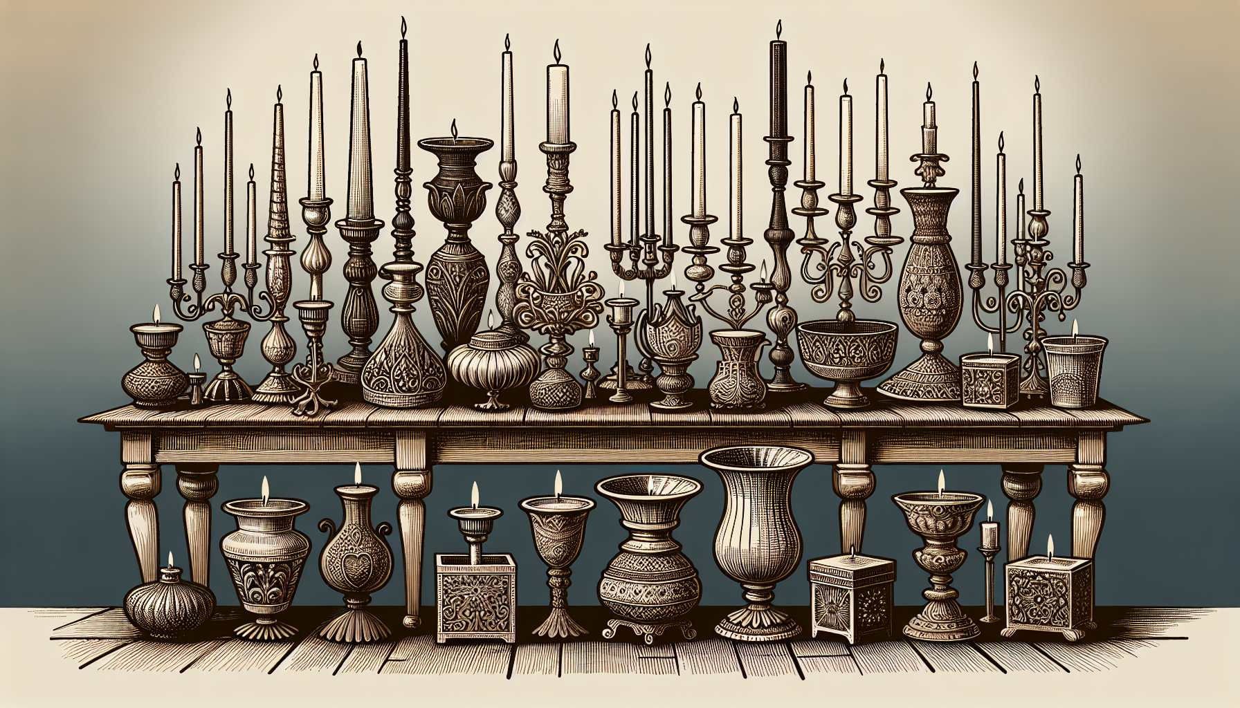 A variety of candle holders displayed on a table