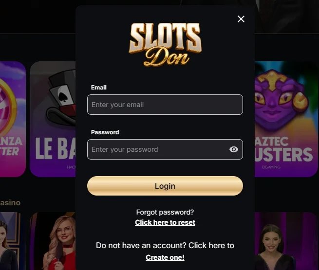 SlotsDon Casino authorization Form