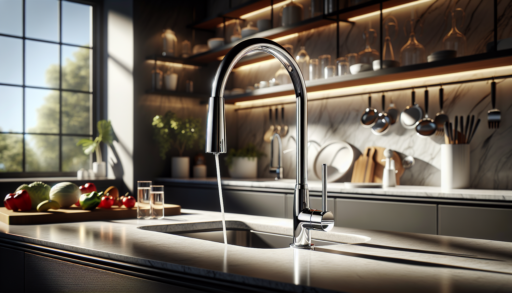 Sleek high loop faucet design of the Puretec TS200 Twin