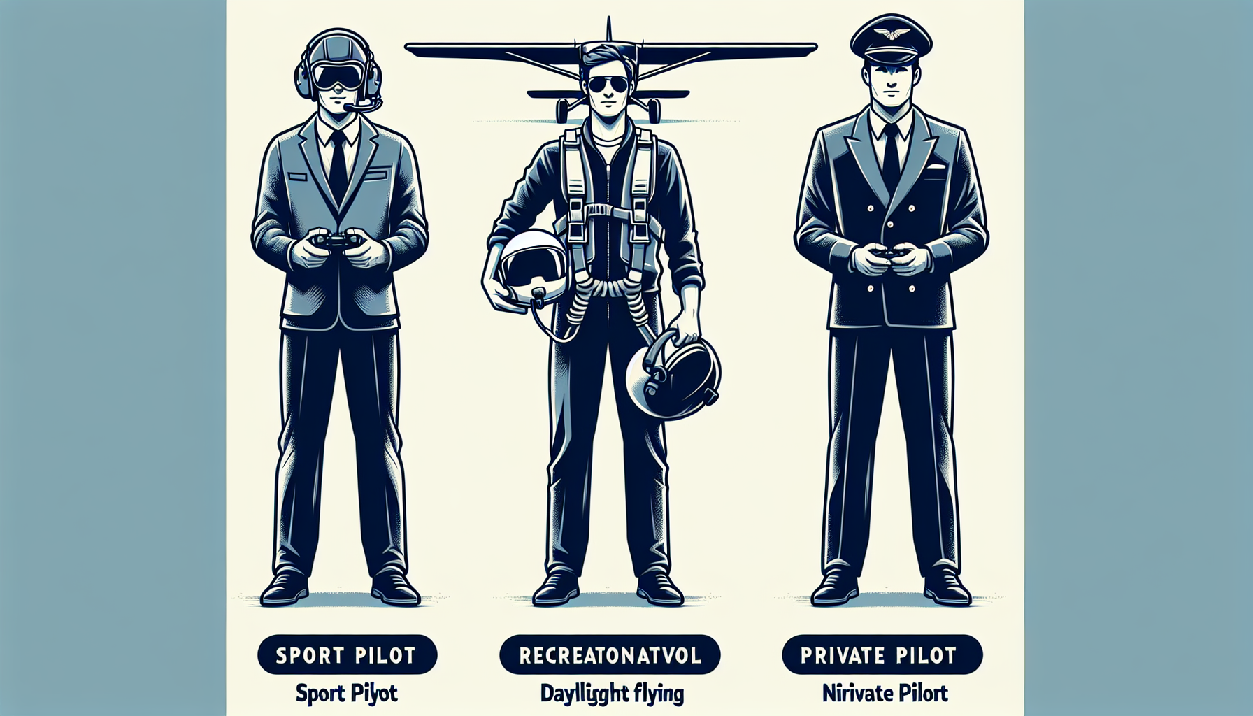 Illustration comparing sport pilot, recreational, and private pilot licenses