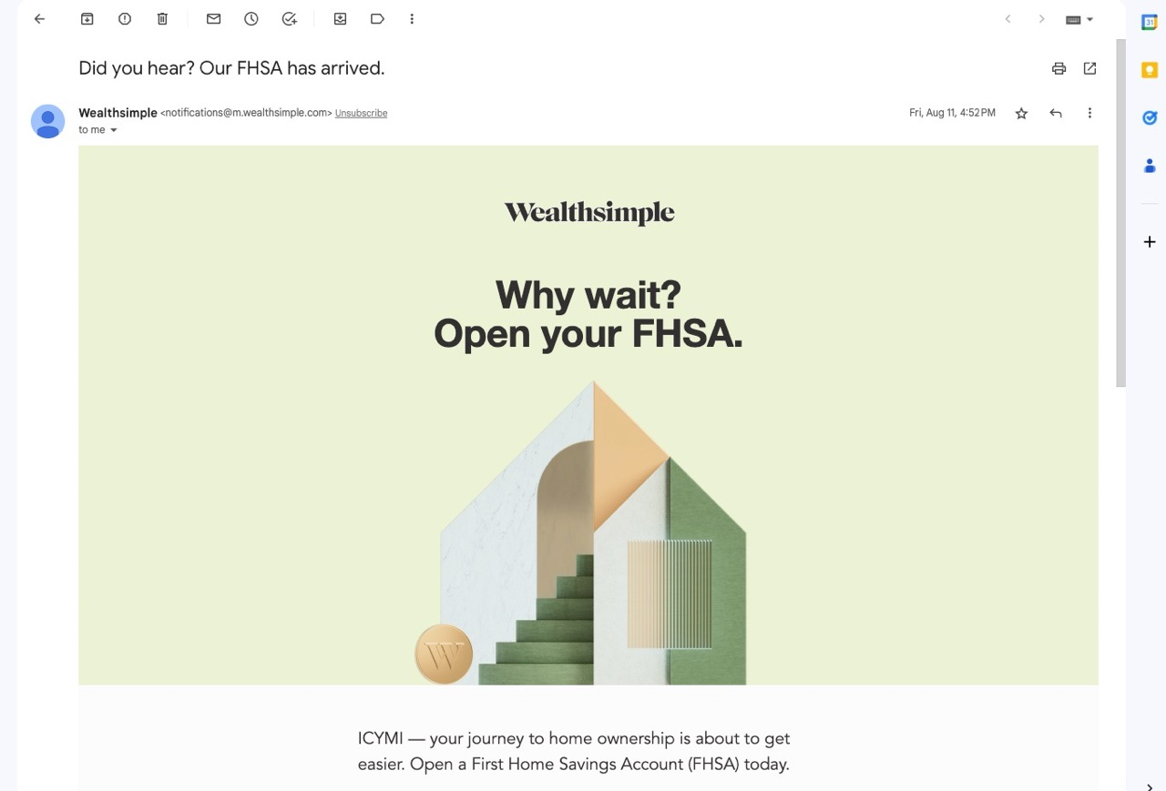 Wealthsimple FHSA Is Here Email
