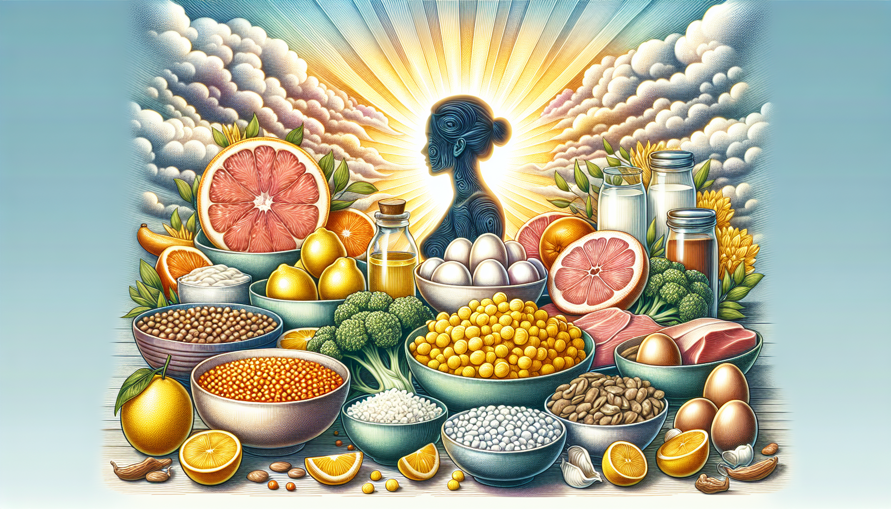 Illustration of a balanced diet for collagen-boosting in PCOS