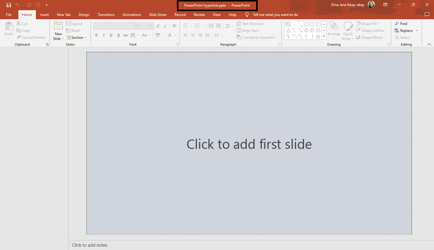 The new PowerPoint file opens; you can add or insert some objects in that presentation that are related to your slideshow.