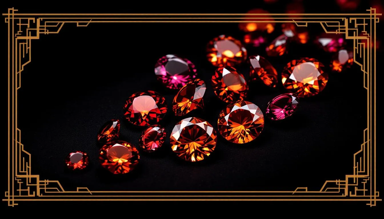 Different varieties of garnet gemstones in various colors.