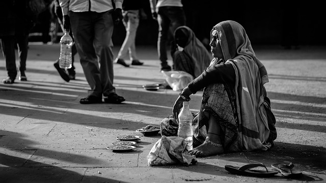 street, beggar, woman